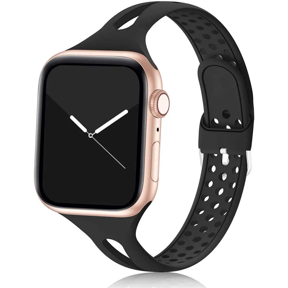Slim Perforated Silicone Apple Watch Band in Black