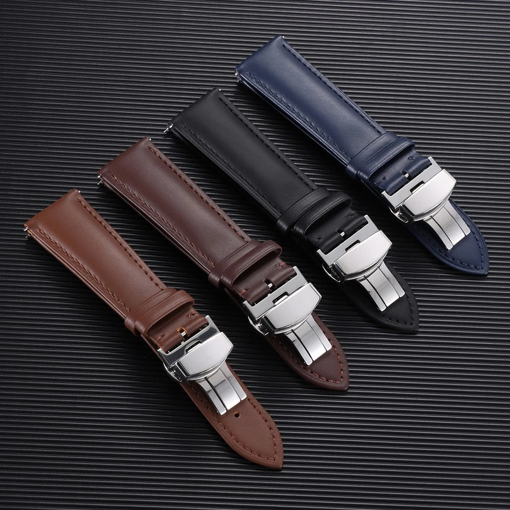 Garmin Leather Butterfly Clasp Band in brown, navy and black