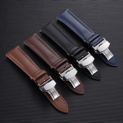 Garmin Leather Butterfly Clasp Band in brown, navy and black