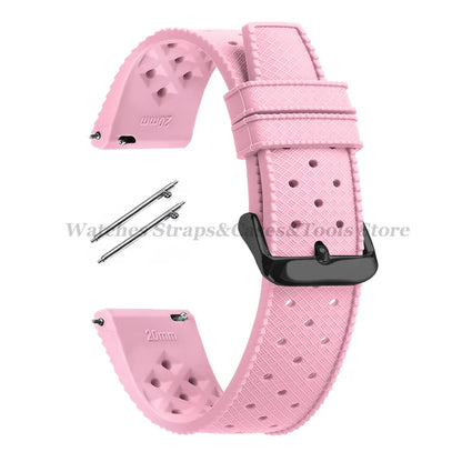 Garmin 18/20/22mm Quick Release Tropic-Style Silicone Band in Pink with Black Buckle
