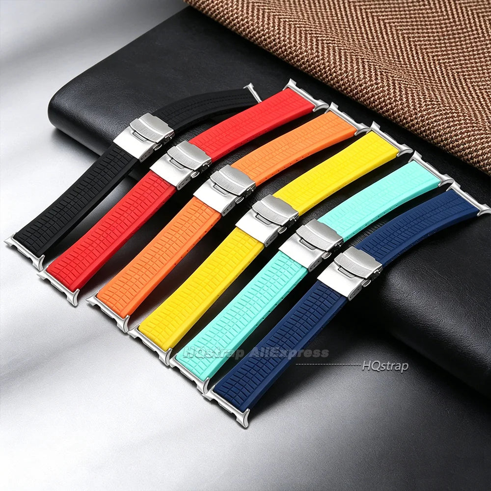 Samsung Galaxy Silicone Sport Watch Band - Watch8/Watch8 Classic/Watch9 Waterproof Buckle in various colors.