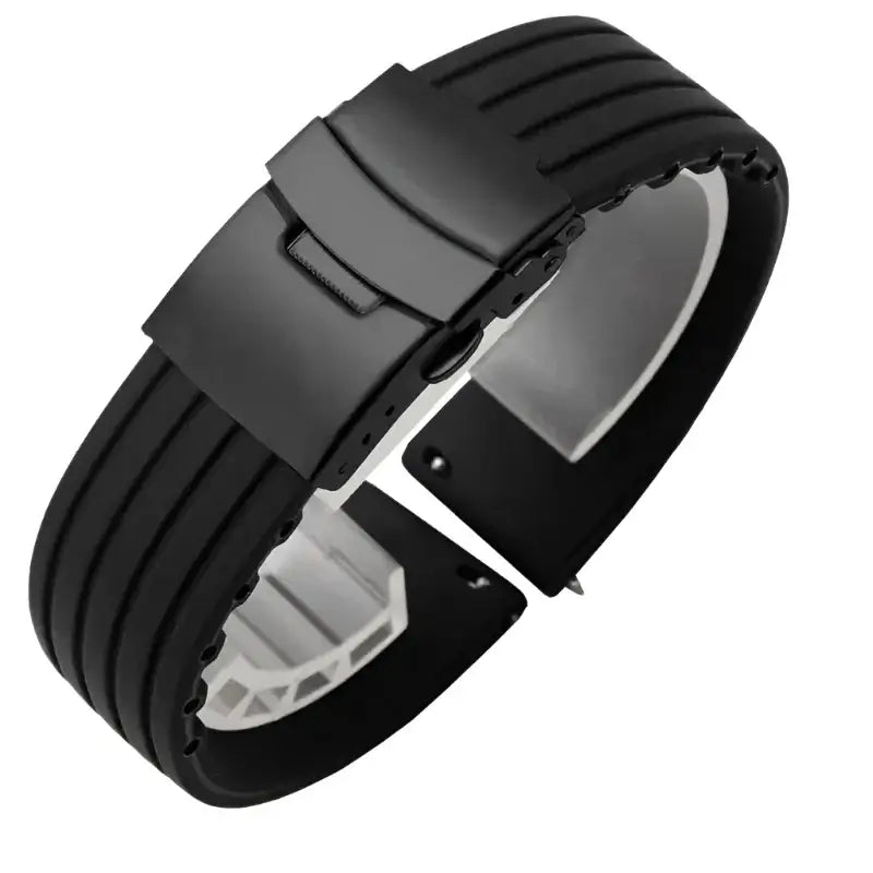 Suunto Ribbed Silicone Folding-Clasp Band - Black / Black Clasp