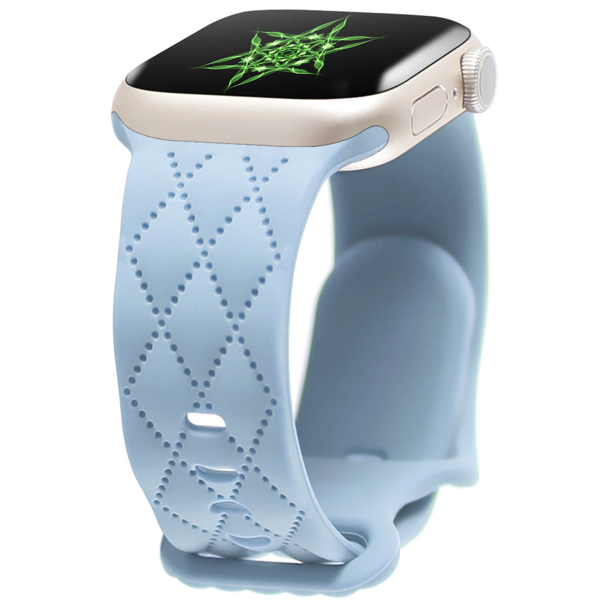 Quilted Diamond-Pattern Silicone Apple Watch Band in Light Blue