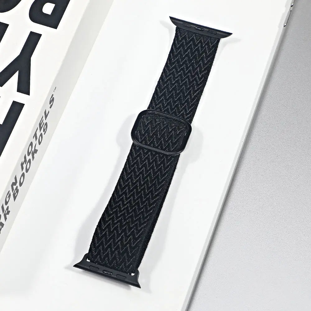 Stretch Nylon Apple Watch Loop - Solid & Patterned in Black Chevron