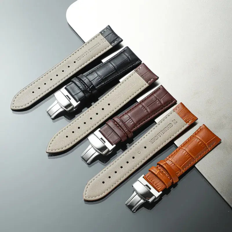 TicWatch Crocodile-Pattern Leather Butterfly Band - Leather underside and color comparison