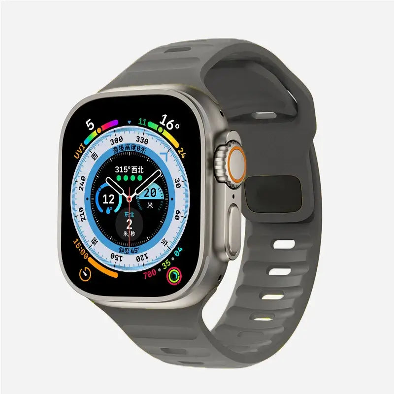 Gray slotted silicone Apple Watch sport band