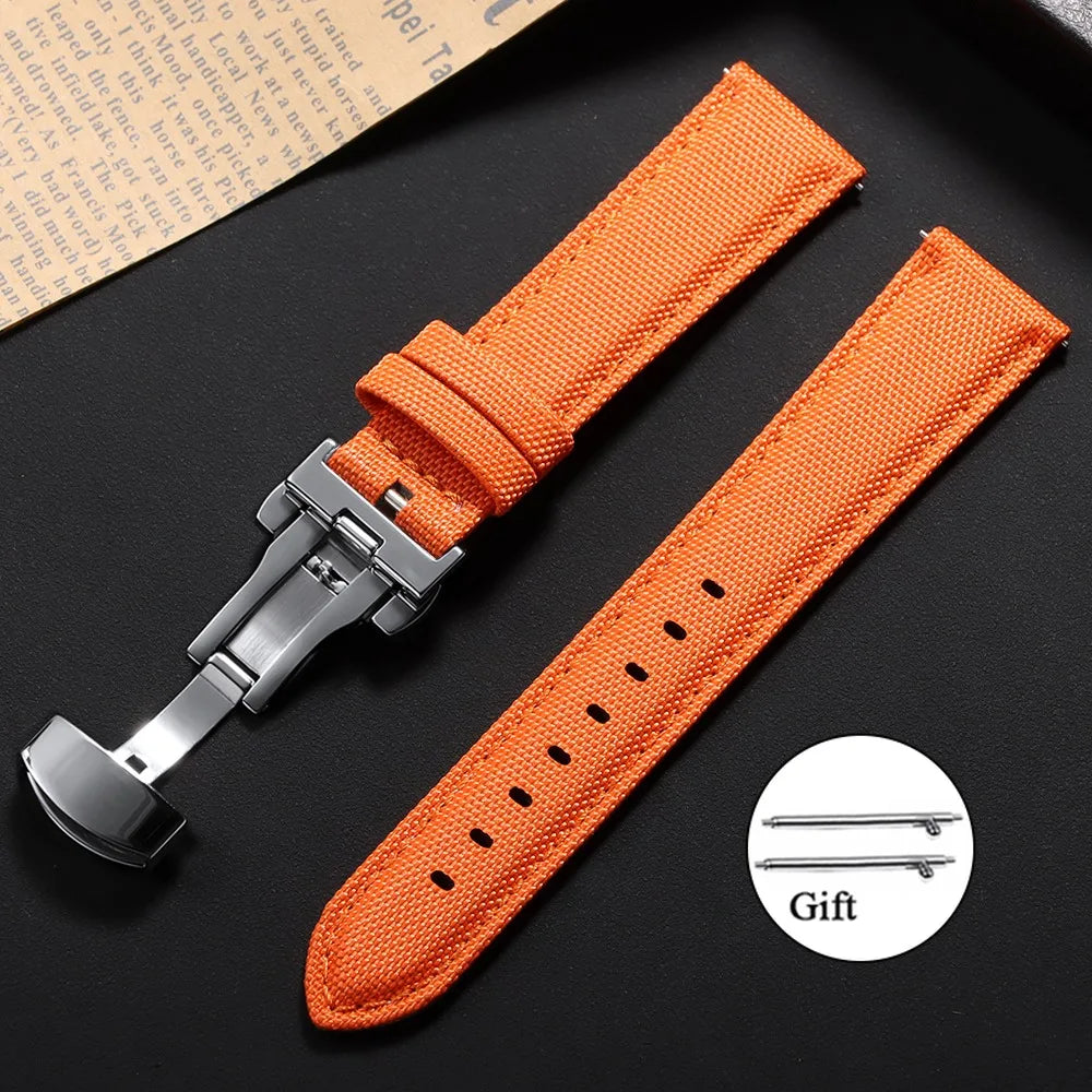 Polar Sailcloth Nylon Watch Band with Butterfly Clasp — Orange