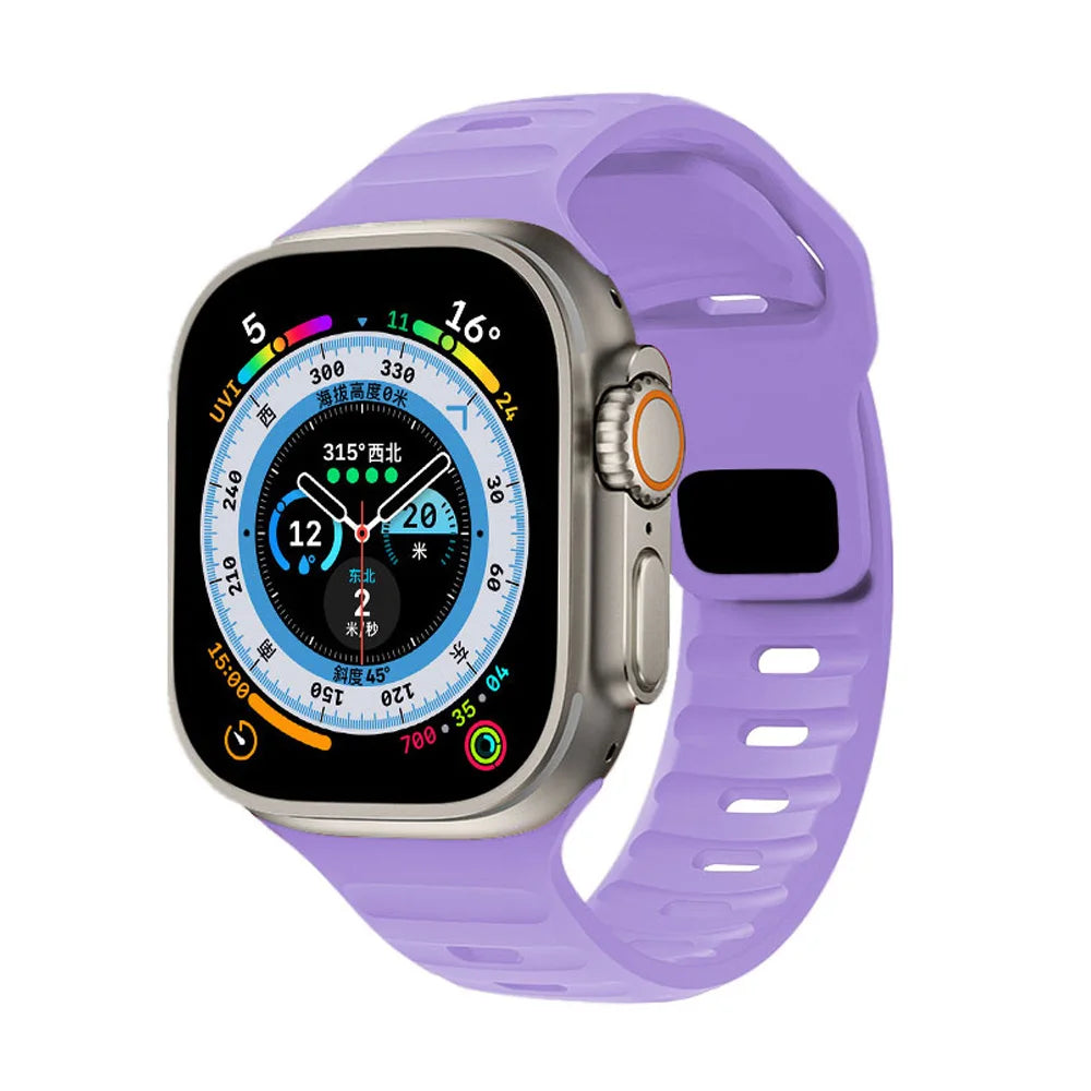 Slotted Silicone Apple Watch Band with Metal Buckle in Lilac