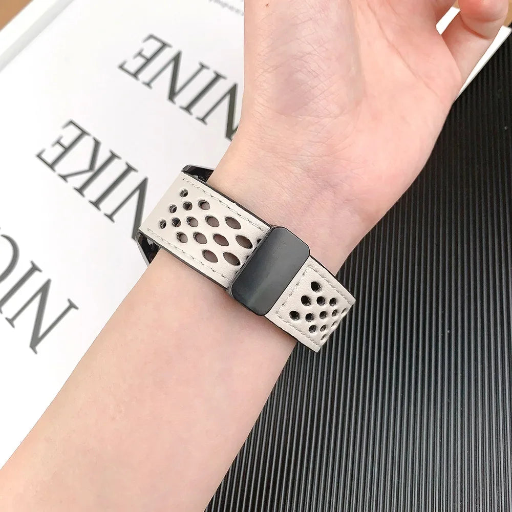 Samsung Galaxy Perforated Sport Watch Band - Magnetic 8/9/Ultra/Ultra2 displayed on wrist showing perforated design and magnetic clasp.