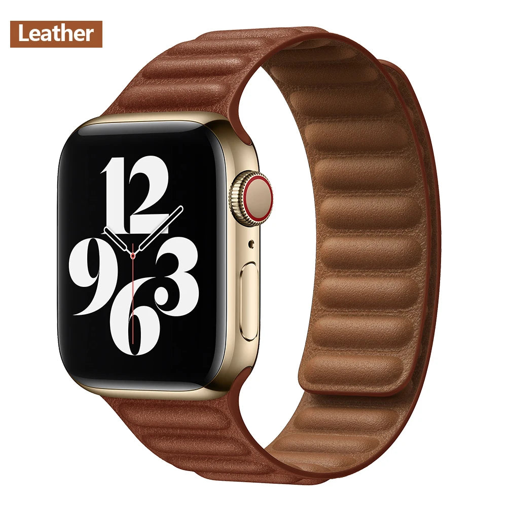 Magnetic Apple Watch Link Band - Leather & Silicone in Leather / Brown