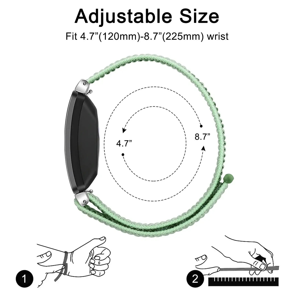 Fitbit Inspire 1/2/HR Nylon Hook-and-Loop Band - Loop adjustment and wrist sizing
