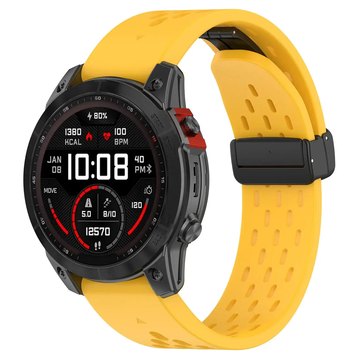 Garmin QuickFit Perforated Silicone Band in Yellow shown on a watch
