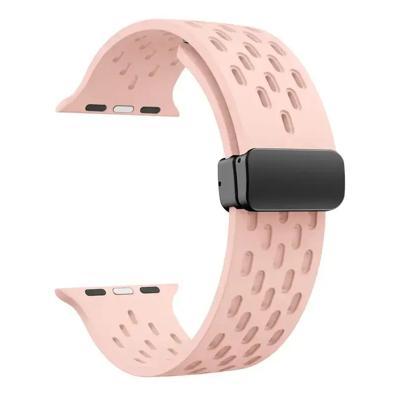 Soft Pink perforated silicone Apple Watch band with magnetic clasp