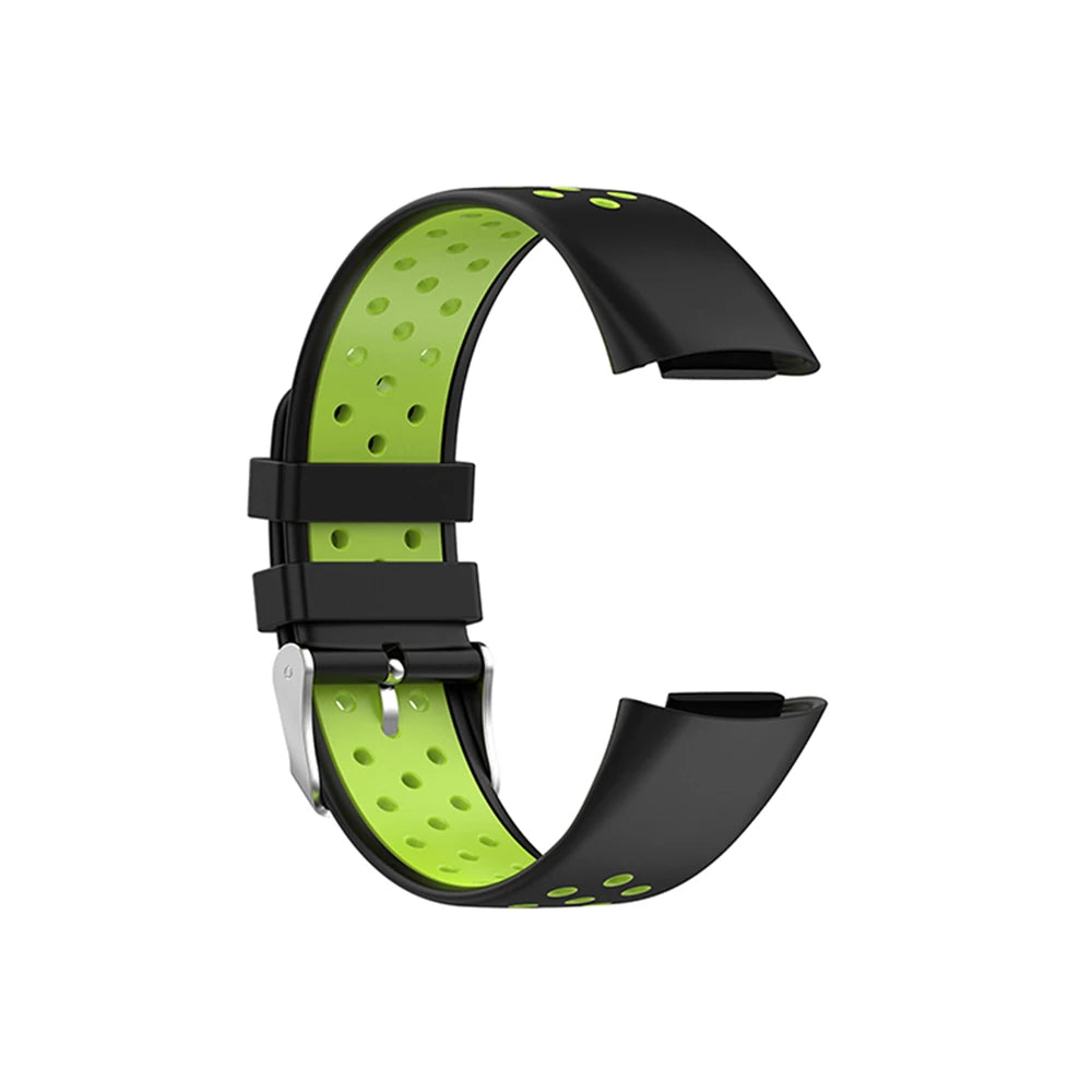 Fitbit Charge 5/6 Perforated Silicone Buckle Band - Black / Lime
