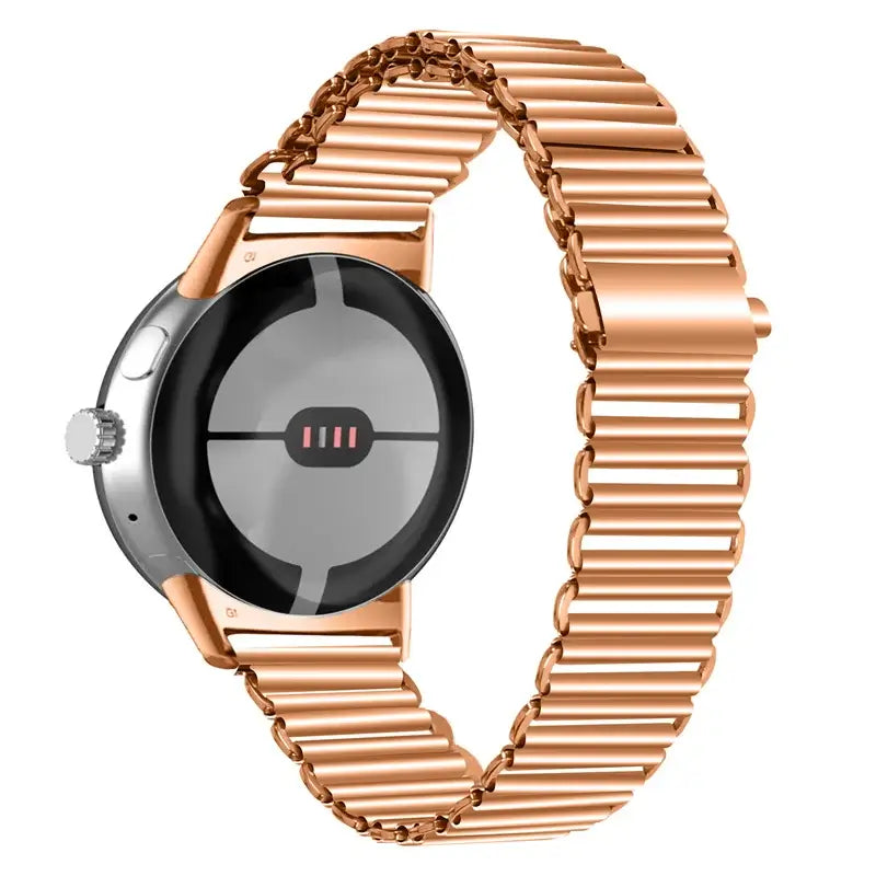 Ribbed Steel Link Google Pixel Watch Bracelet in Rose Gold