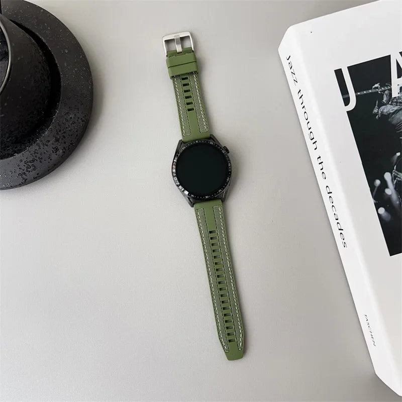 Textured Silicone Band for Motorola Moto — Olive green textured strap on watch