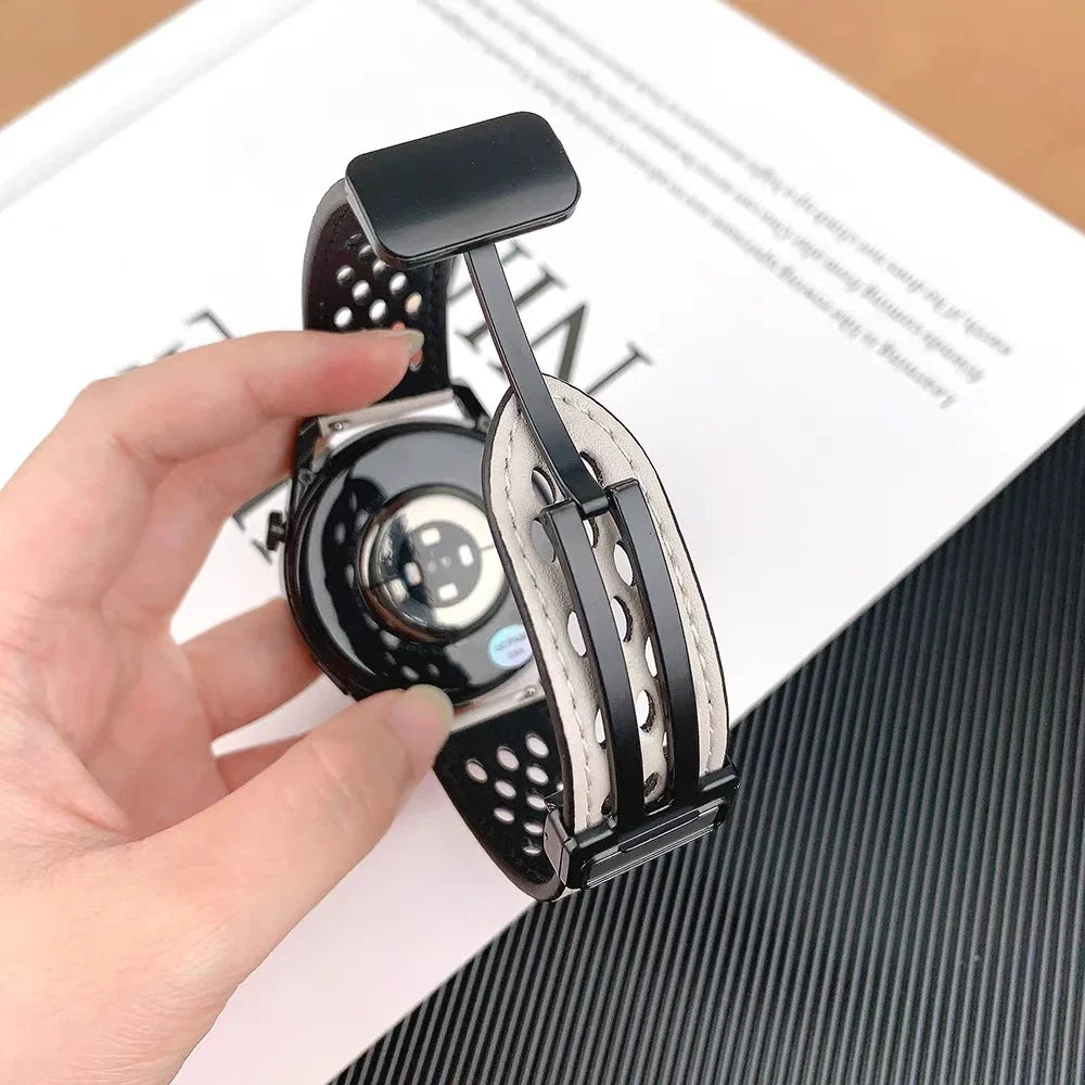 Samsung Galaxy Perforated Sport Watch Band - Magnetic 8/9/Ultra/Ultra2 on a hand, showcasing its breathable design.