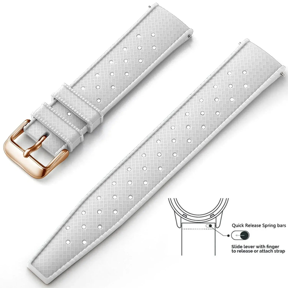 Tropic Silicone Band for Amazfit – White / Rose Gold Buckle