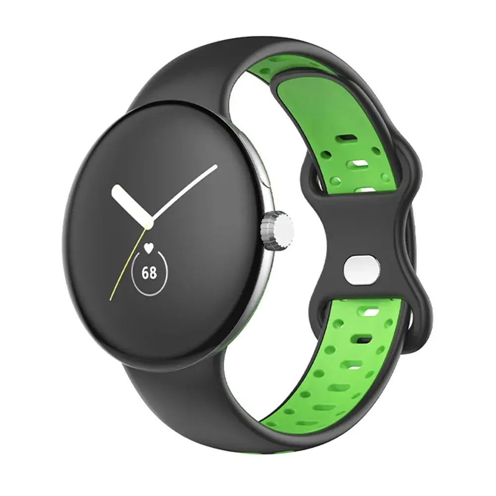 Two-Tone Perforated Silicone Google Pixel Watch Band in Black / Lime Green