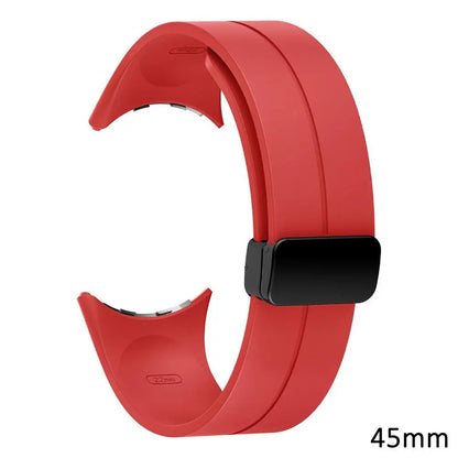 Red - Pixel Watch 3-4-5 (45mm) Google Pixel Watch 5, 4 and 3 Silicone Band, Magnetic Folding Buckle