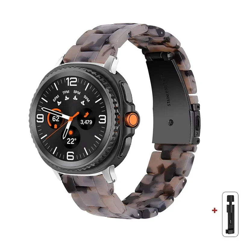 Samsung Galaxy Resin Link Watch Band - Tortoise Women Watch8/Watch8 Classic/Watch9 Ultra/Ultra2 on smartwatch.