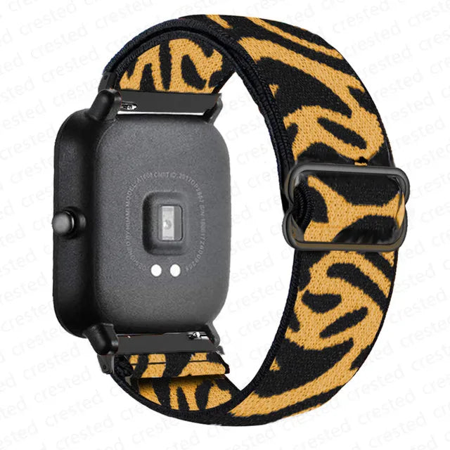 COROS Adjustable Elastic Fabric Watch Band - Black / Yellow Zebra