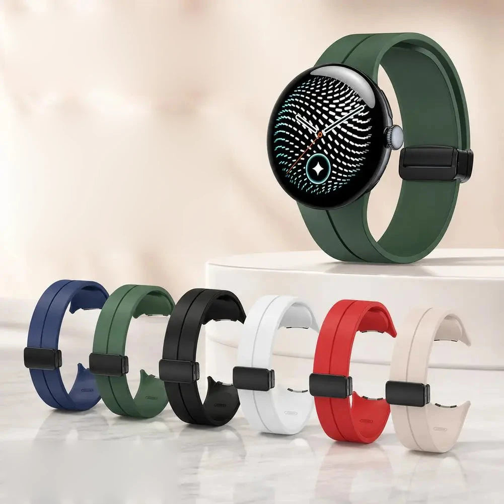 Google Pixel Watch 5, 4 and 3 Silicone Band, Magnetic Folding Buckle