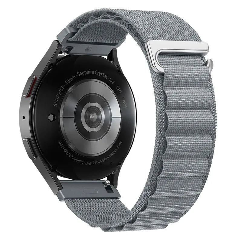 OnePlus Smartwatch Alpine Loop Nylon Band Adjustable Sport Strap in gray, showing its innovative design and comfort features.