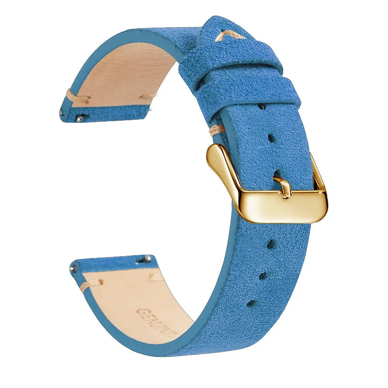 OnePlus Leather Quick Release Watch Band Strap for Smartwatch in blue with gold buckle detail.
