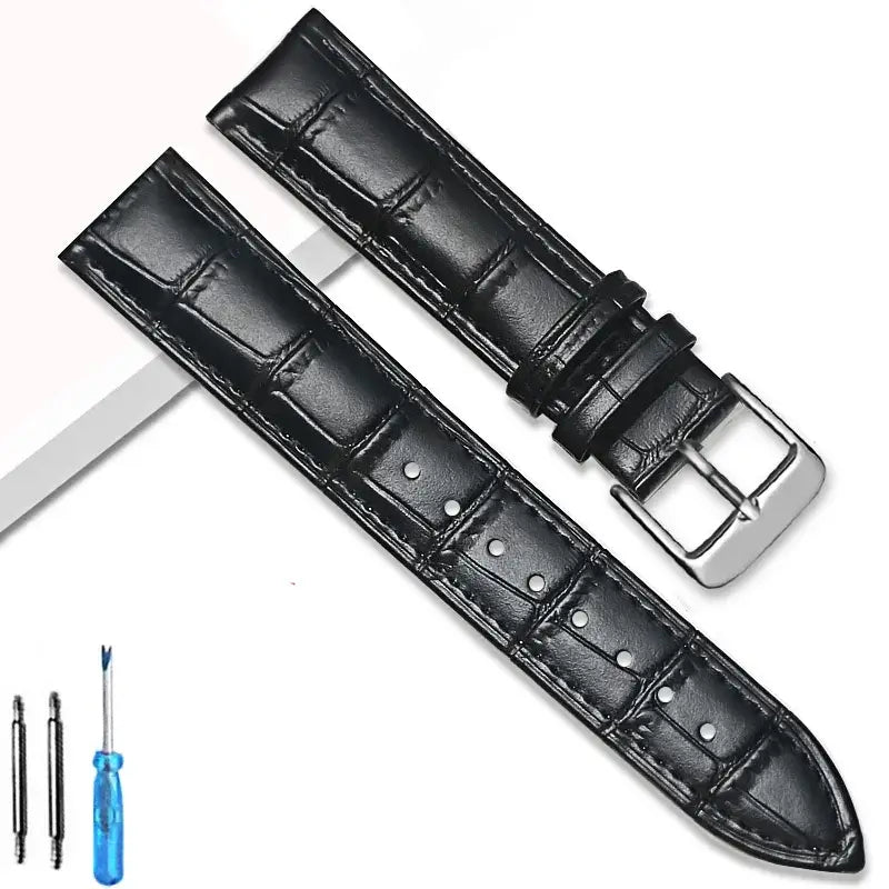 TicWatch Crocodile-Embossed Leather Buckle Band - Black / Silver Buckle