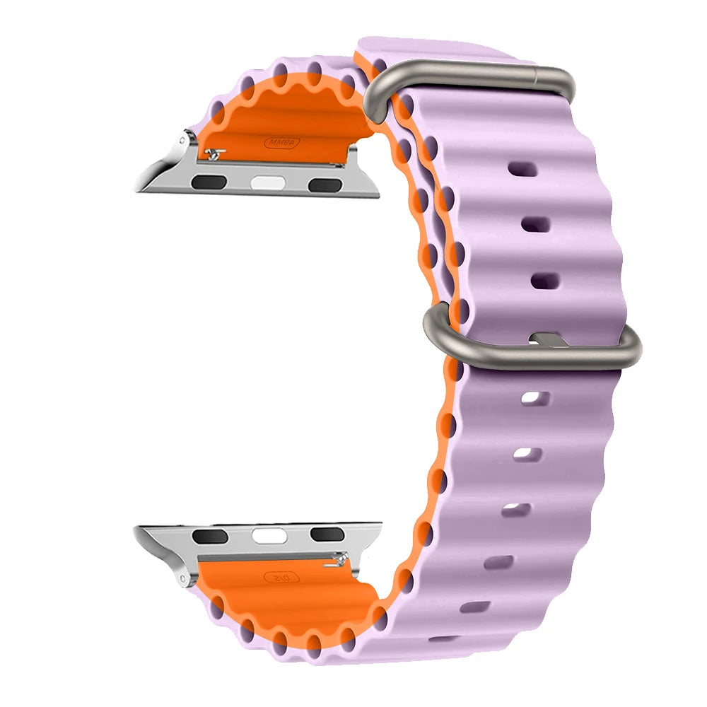 Ribbed Silicone Apple Watch Band - Solid & Two-Tone in Lavender / Orange