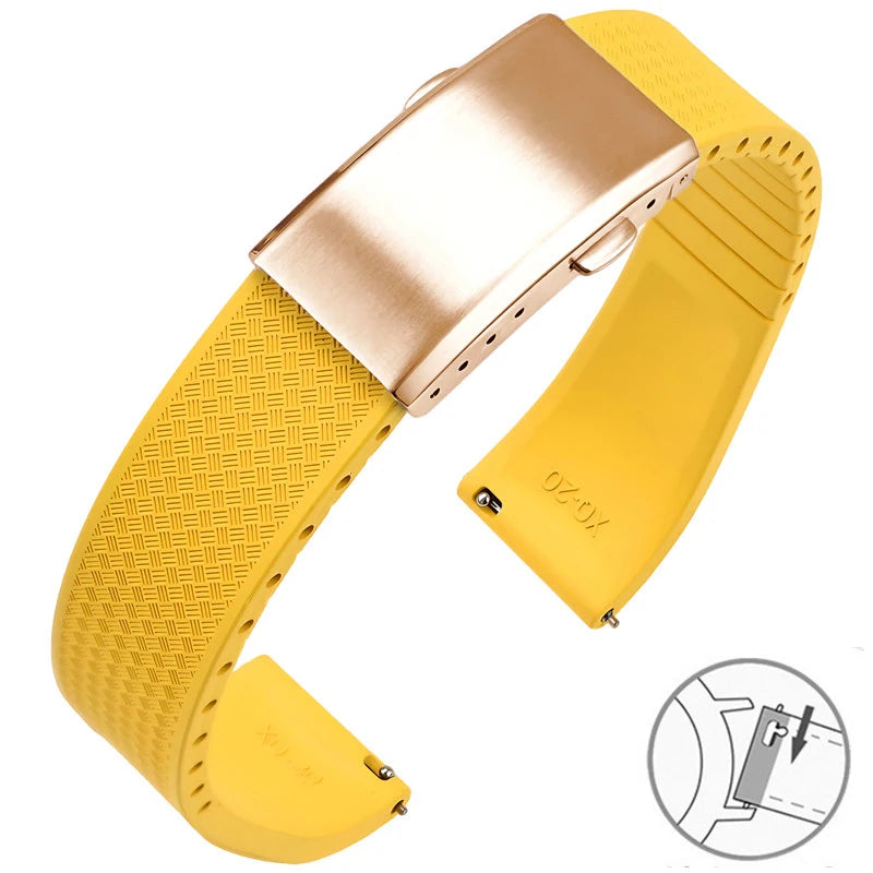 Garmin FKM Rubber Band in Yellow with Rose Gold Clasp