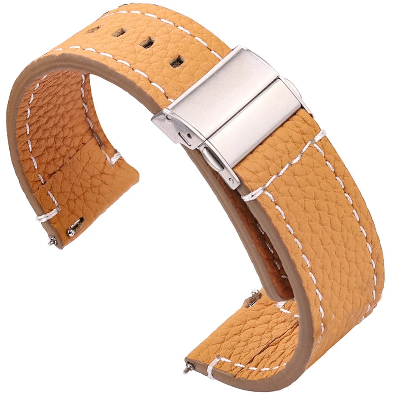 Motorola Moto Pebbled Leather Watch Band with Folding Clasp — Tan
