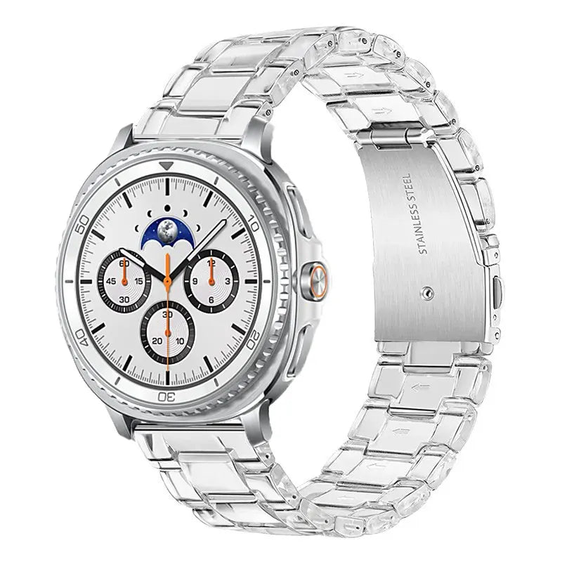 Samsung Galaxy Clear Plastic Link Watch Band – For Watch8/Watch8 Classic/Watch9/Ultra/Ultra2 with a stylish transparent design.