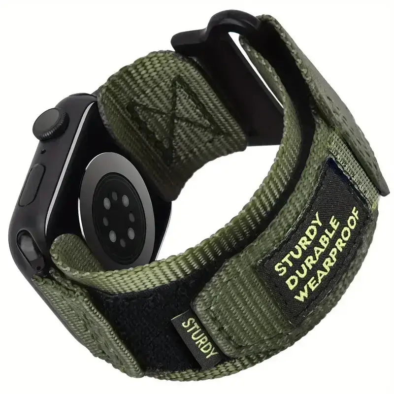 Olive Green utility nylon Apple Watch band with hook-and-loop fastening