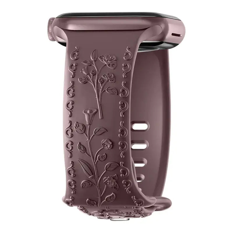 Mauve botanical engraved silicone Apple Watch band