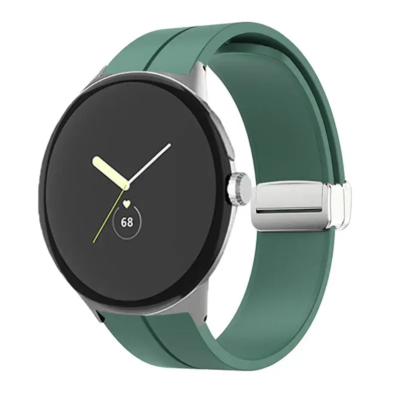 Magnetic Folding Clasp Silicone Google Pixel Watch Band in Sage Green / Silver