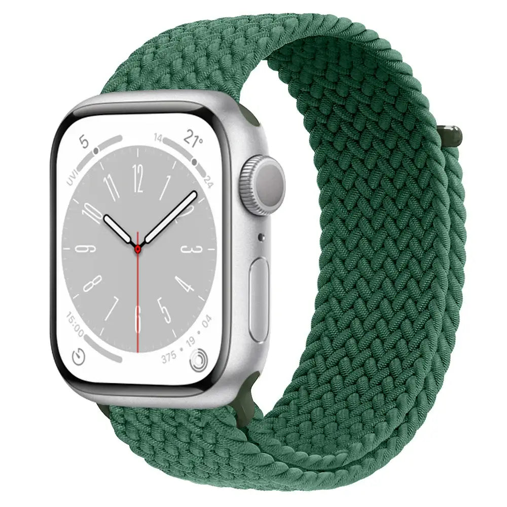 Forest Green braided nylon Apple Watch band with hook-and-loop closure