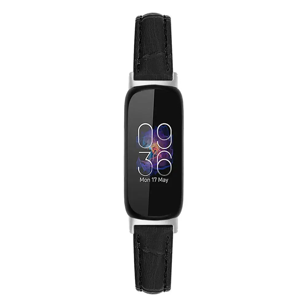Fitbit Inspire 3 Slim Stitched Leather Band - Black band straight-on view