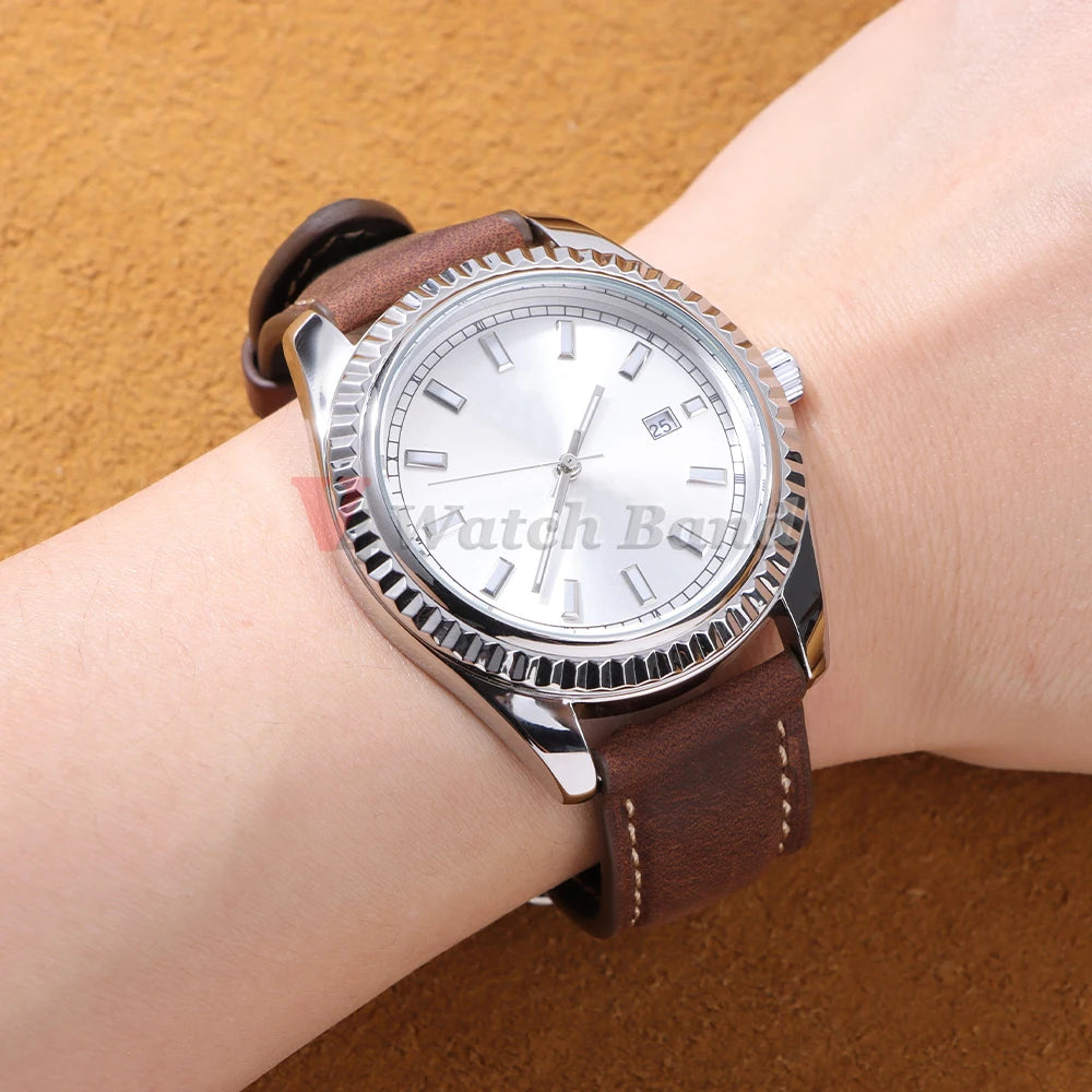 Garmin Vintage Stitched Leather Band worn on a wrist