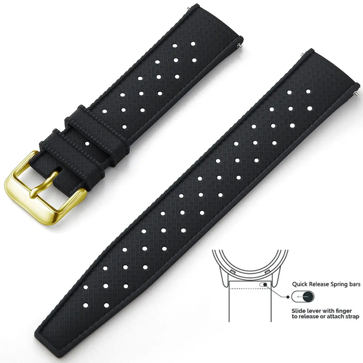 Tropic Silicone Band for Amazfit – Black / Gold Buckle