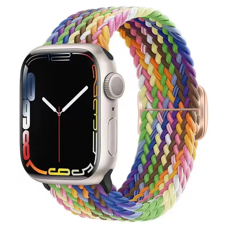 Stretch Braided Nylon Apple Watch Loop with Slider in Pastel Rainbow