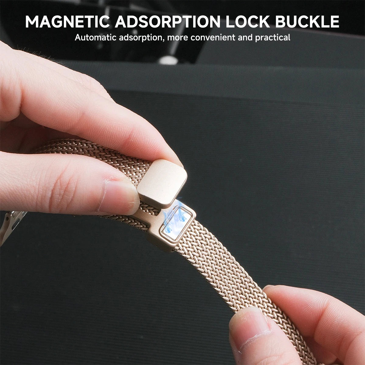 Garmin Slim Magnetic Metal Mesh Band — magnetic clasp close-up