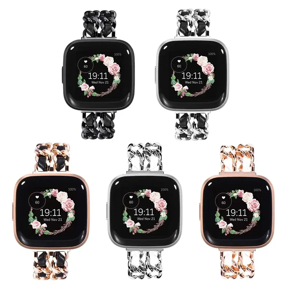 Fitbit Versa & Sense Leather-Woven Chain Band - Metal and leather combinations
