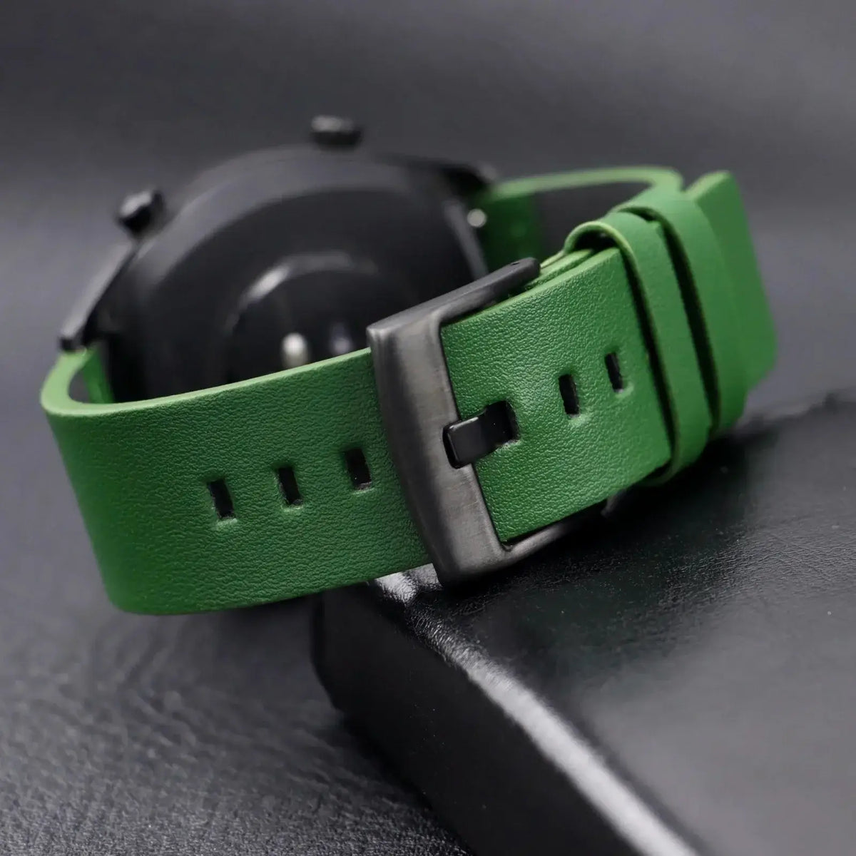 Green leather strap with black buckle on watch — BandsCo Straps