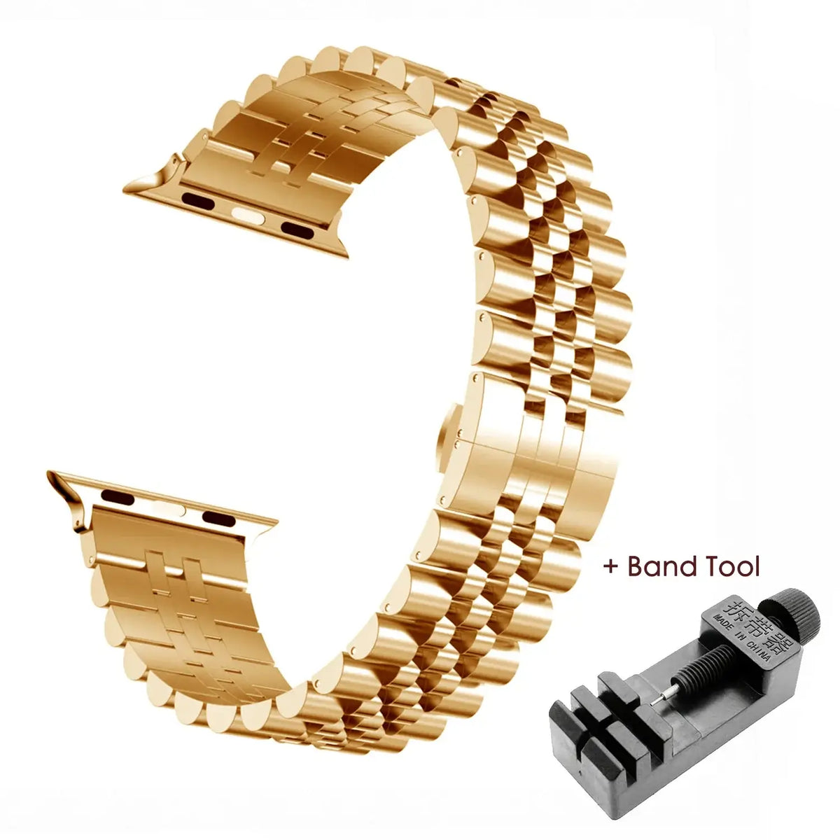 Silver / Black five-row stainless steel Apple Watch band with adjustment tool