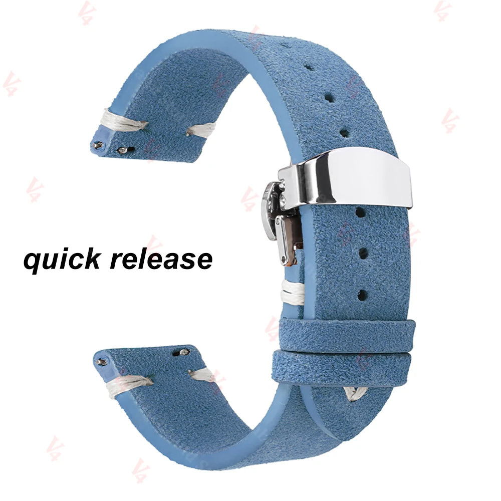 Garmin Suede Butterfly Clasp Band in Light Blue, White Stitching