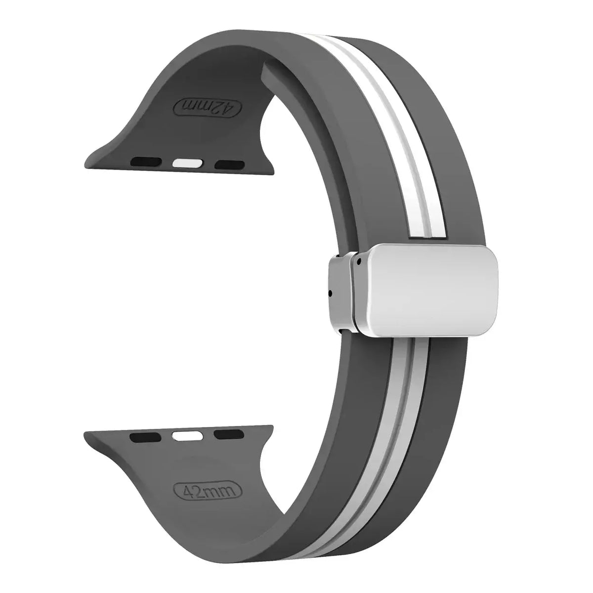 Gray / White - Silver Clasp striped silicone Apple Watch band with magnetic clasp