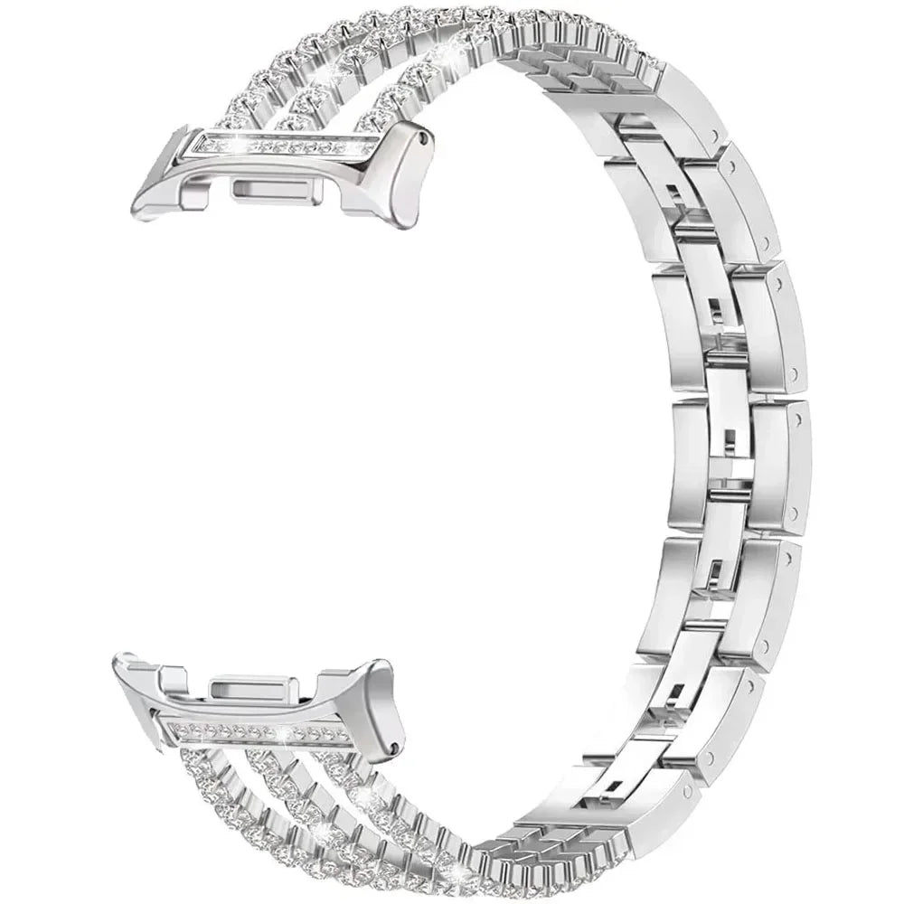 Samsung Galaxy Stainless Steel Diamond Watch Band - Watch8/Watch8 Classic/Watch9 in silver with diamond-encrusted detailing.