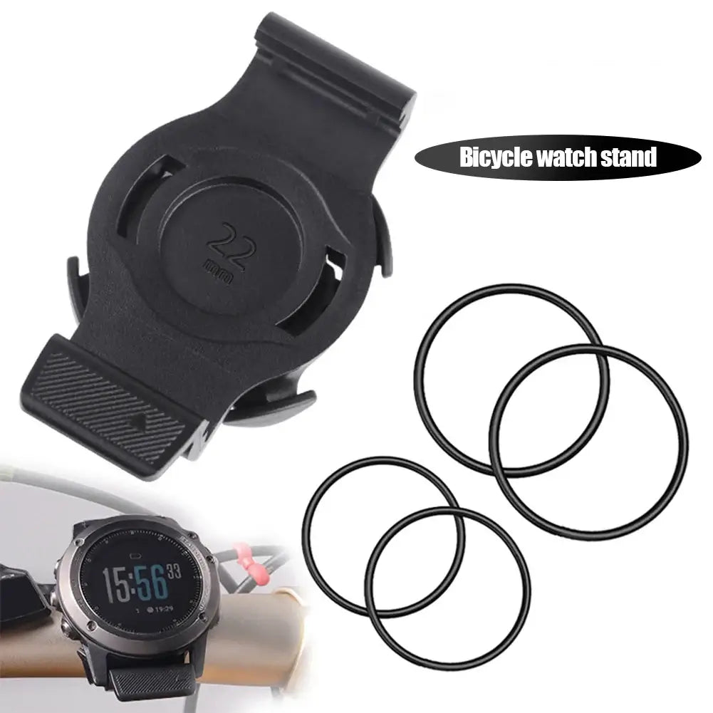 Garmin smartwatch bike mount with accessory rings, showcasing durability and style for cyclists.